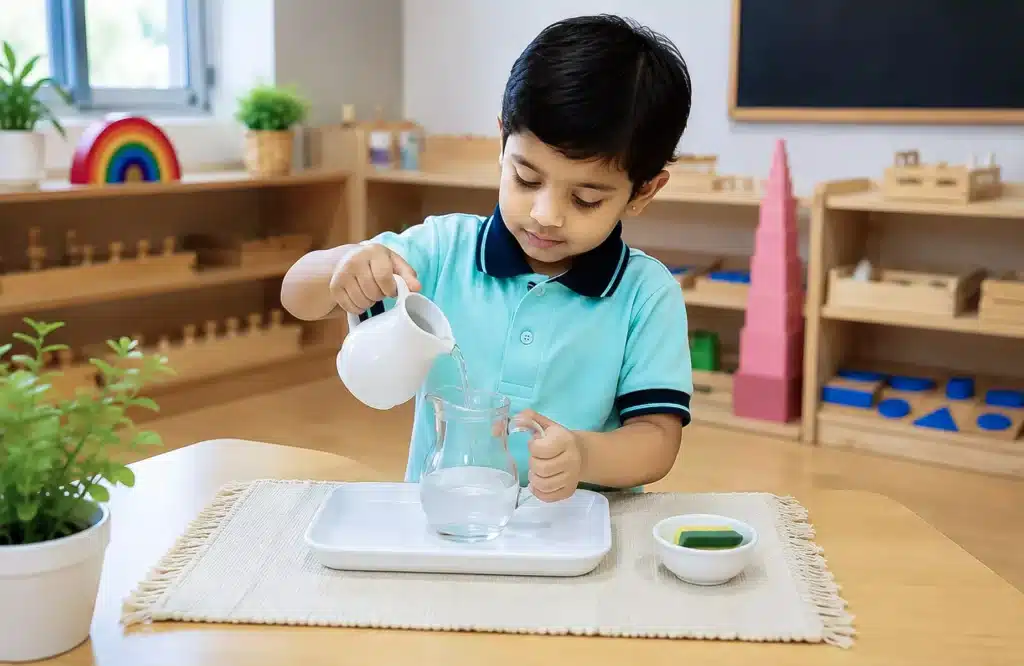 Child Developing Independence Through Practical Life Learning Activities