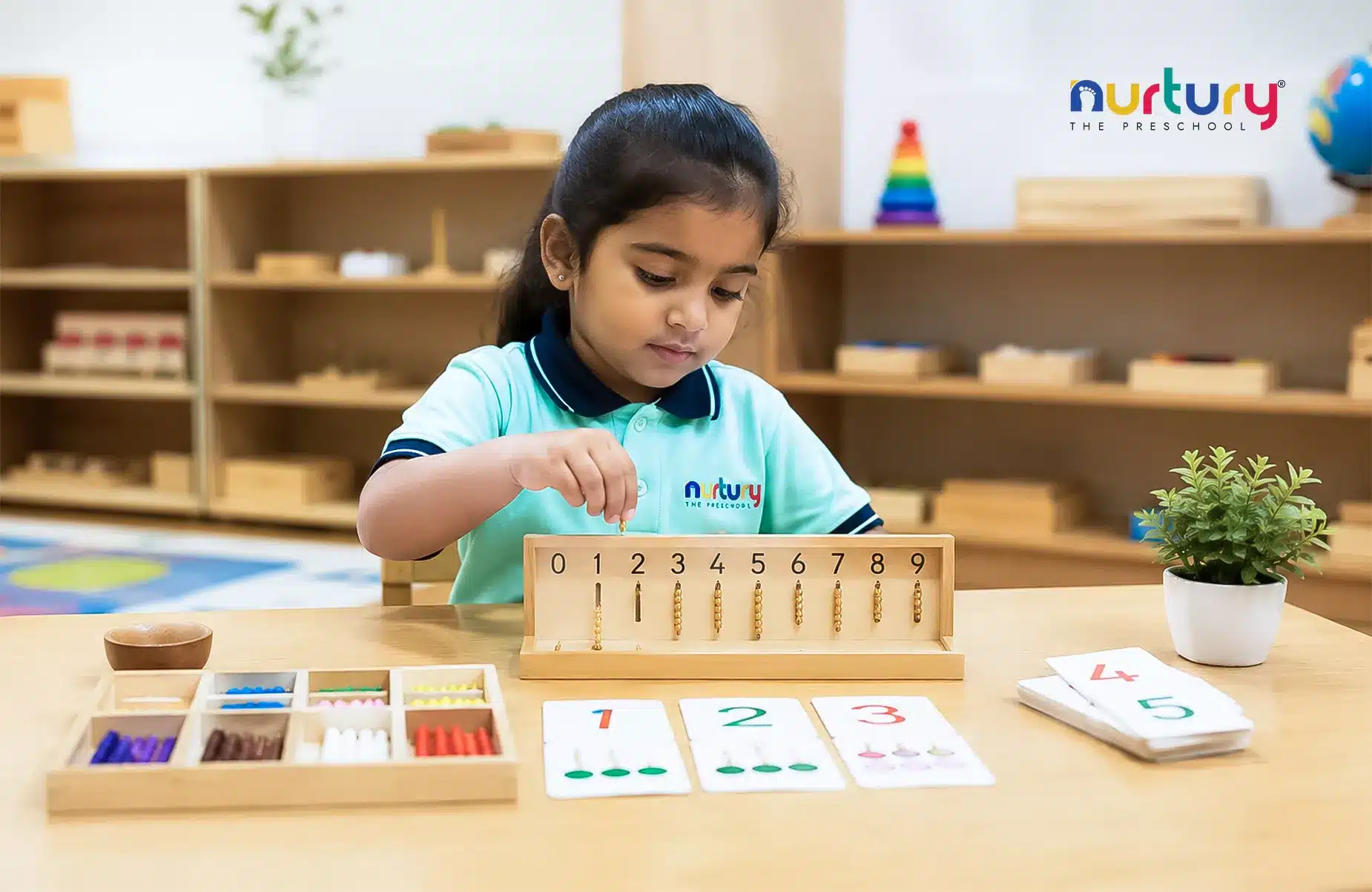 Child Practicing Number Counting With Montessori Tools In Gachibowli