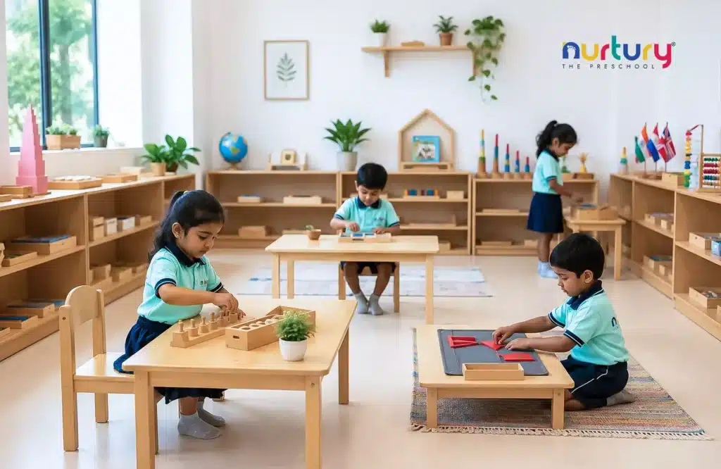 Children Engaged In Hands-On Montessori Learning At Gachibowli Preschool