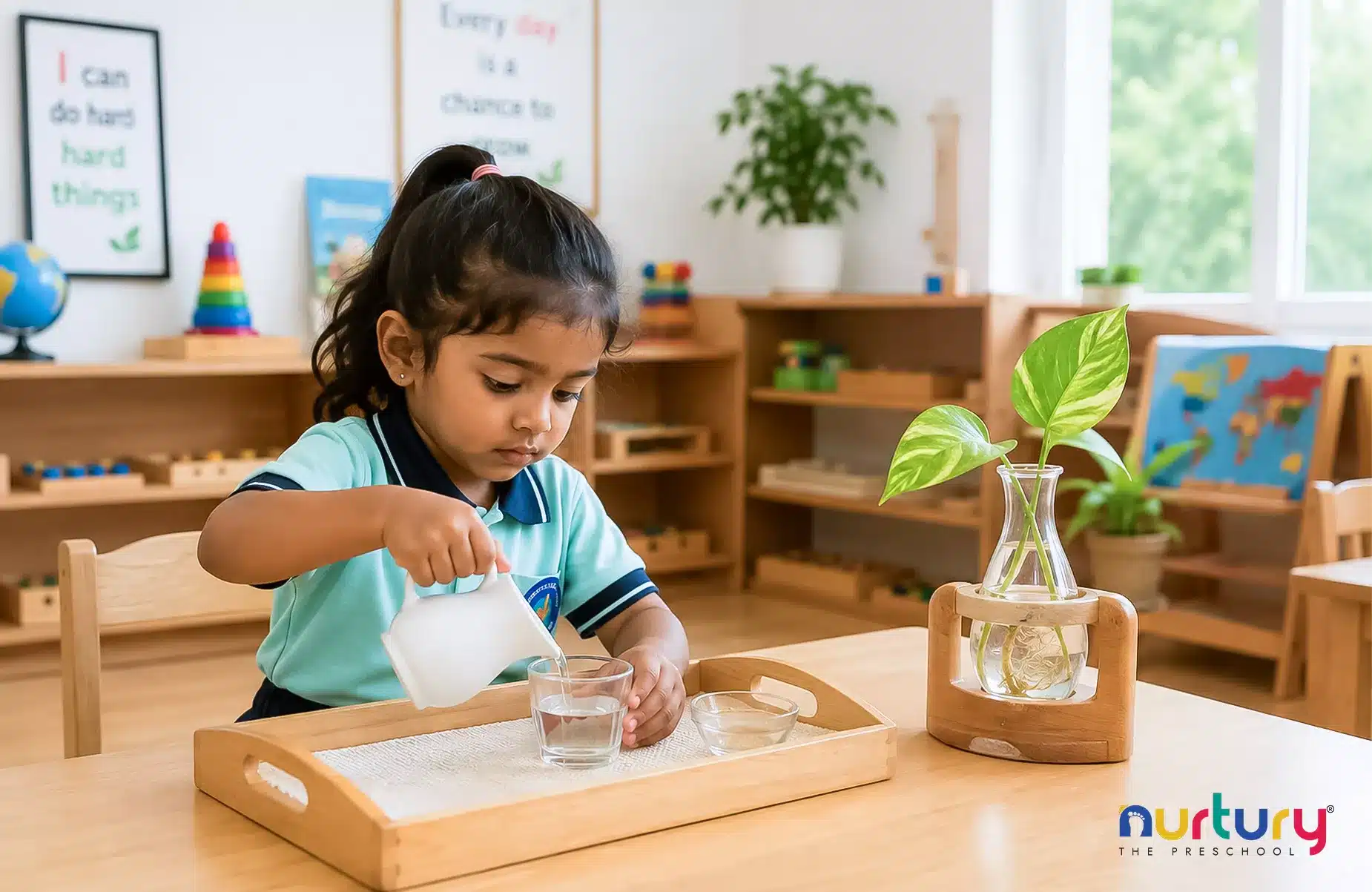 Child Developing Independence Through Montessori Activities in Gachibowli
