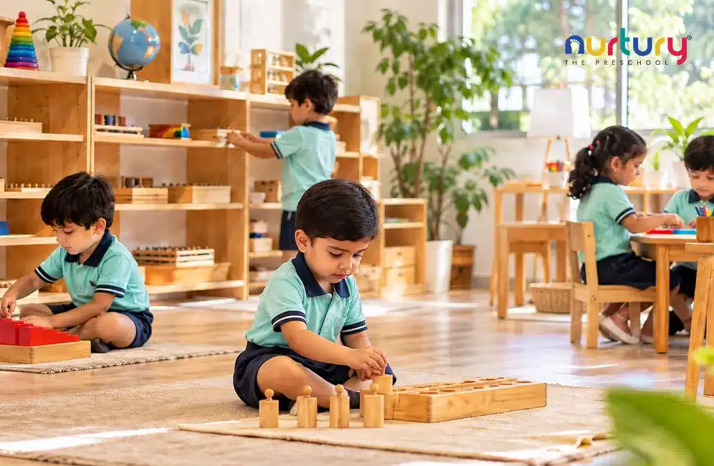 Children Developing Independence Through Montessori Hands-On Activities