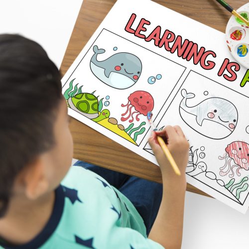 Young boy working on drawing pad network graphic overlay Best Early Learning Preschool in Gachibowli